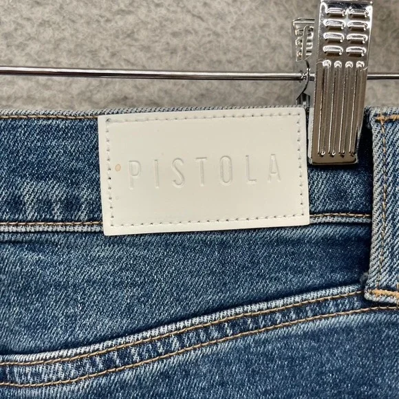 Pistola Broadway Jeans Womens 27 4 Medium Wash Blue High Rise Wide Leg Raw Hem - Picture 6 of 11